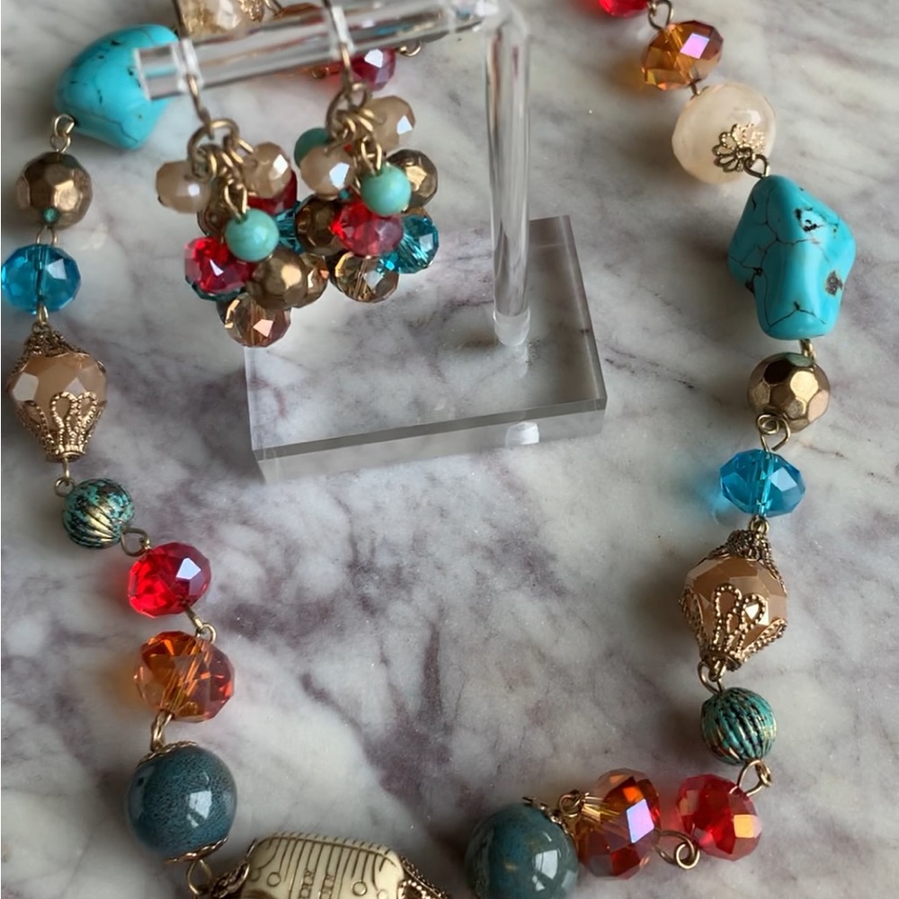Multicolored Beaded Necklace and Earring Set Chelsea NYC